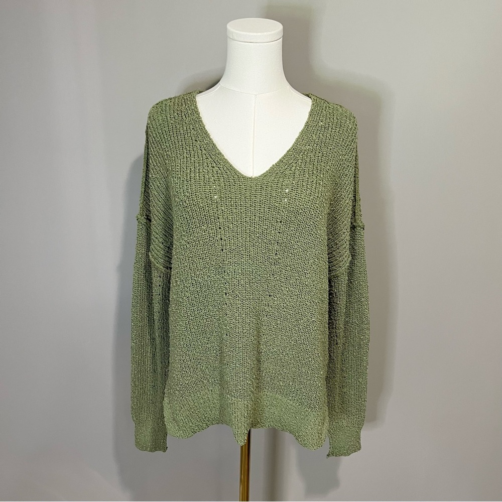 Rachel Zoe Textured Relaxed V-Neck Sweater Size L